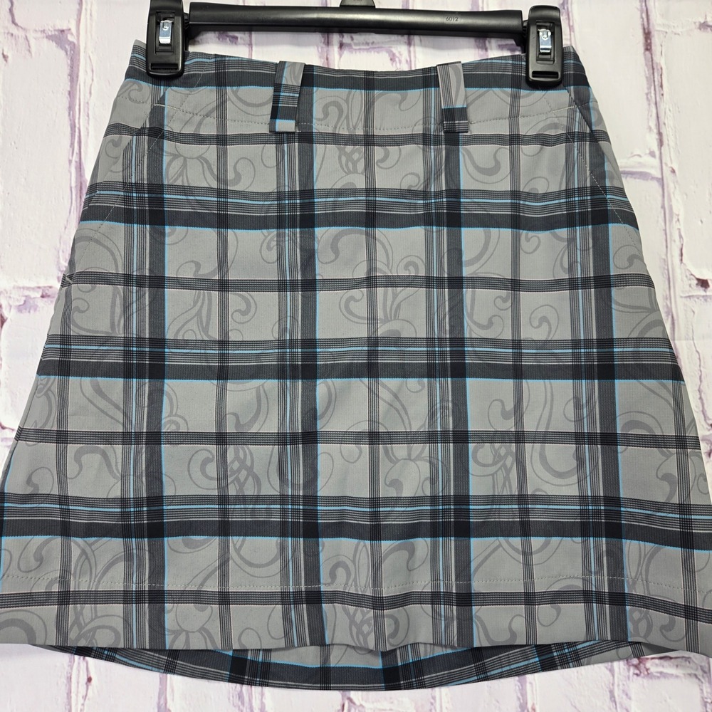 Nike Golf Dri-FIT Skort Women 0 Gray Plaid Swirl Performance Skirt Active Tennis